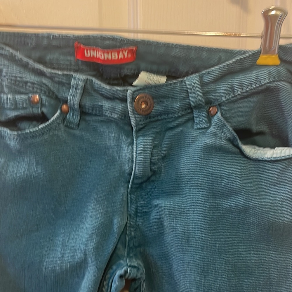 Union bay blueish green jeans size 38P cotton spandex mix LNC petite person - Picture 5 of 10